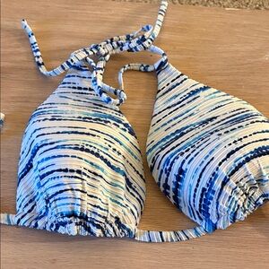 Striped Blue & White Triangle Bikini Top